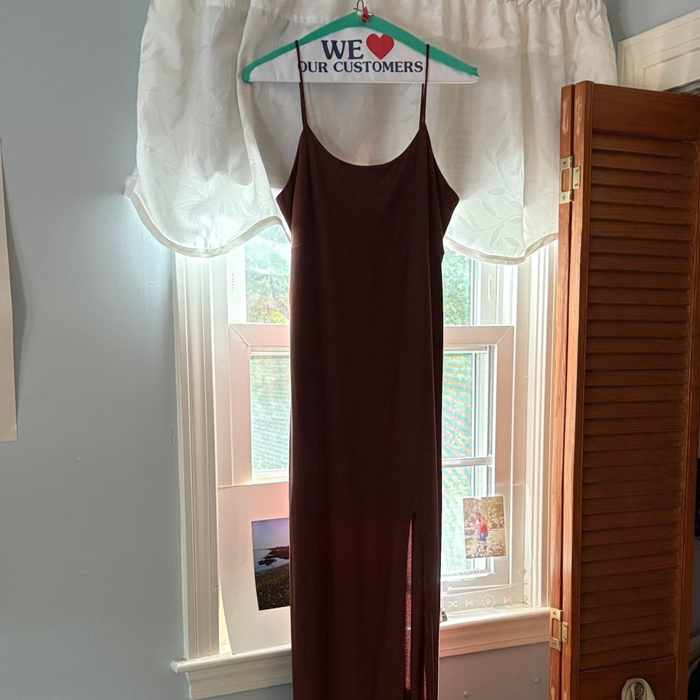 Elegant Brown Spaghetti Strap Dress